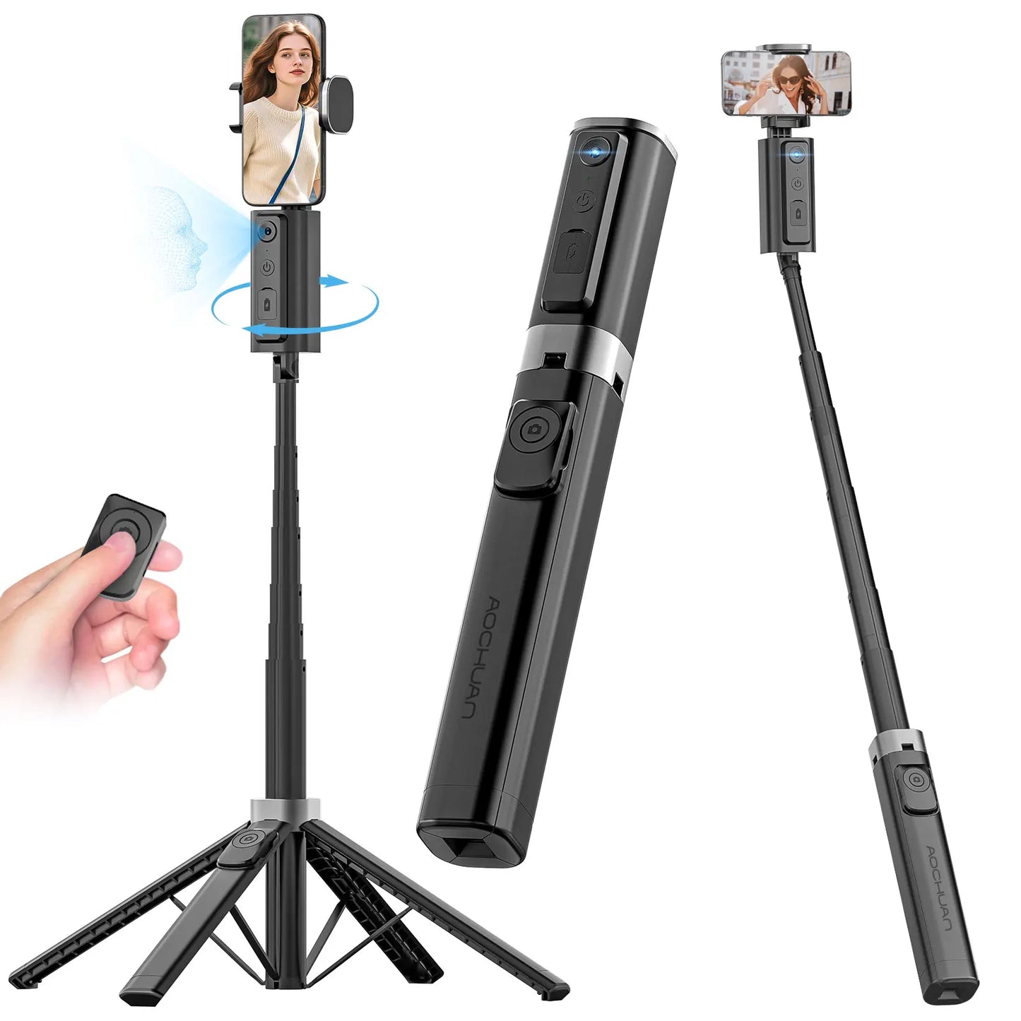 AOCHUAN Smart M3 Handheld Selfie Stick Equipped With AI Tracking And 360° Rotation Without Blind Spots For Smartphone Photograph
