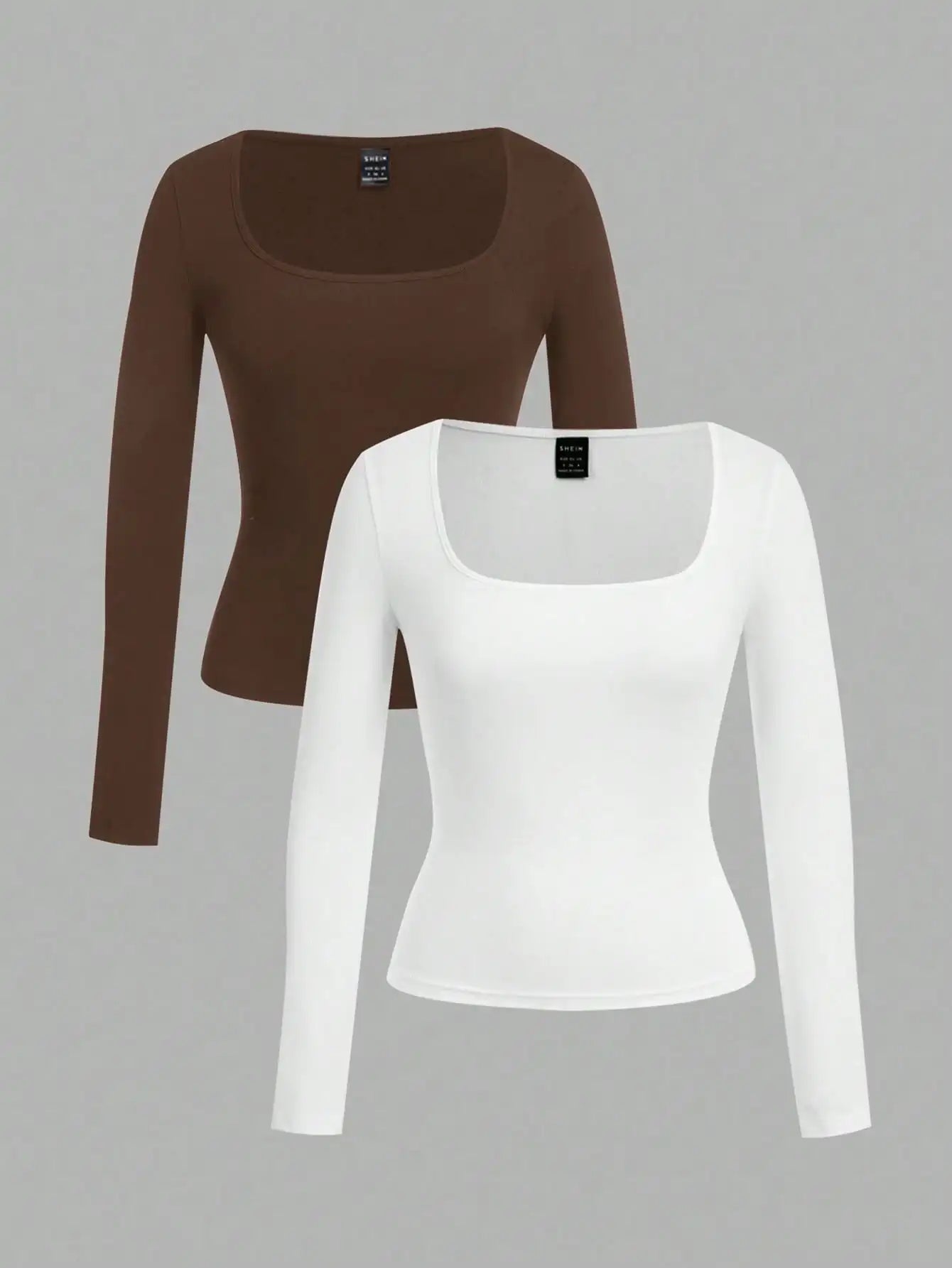 Two-Pack Women's Square Neck Long Sleeve Fitted T-Shirts