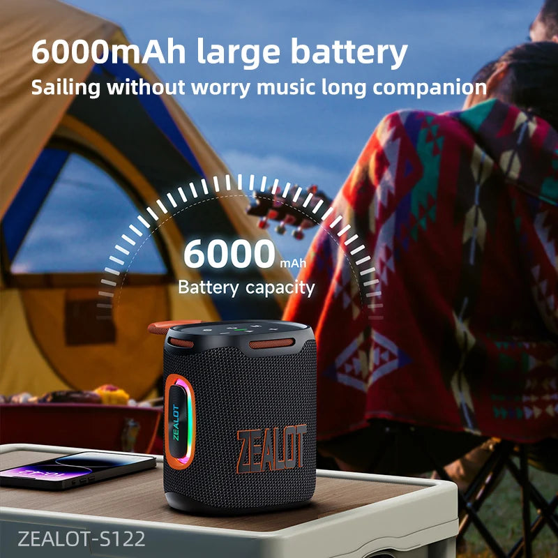 Zealot-S122 Bluetooth Speaker BT5.3 Wireless IPX6 Waterproof Shower Speaker,25W HiFi Stereo Sound,TWS Pairing,20H Music Playtime