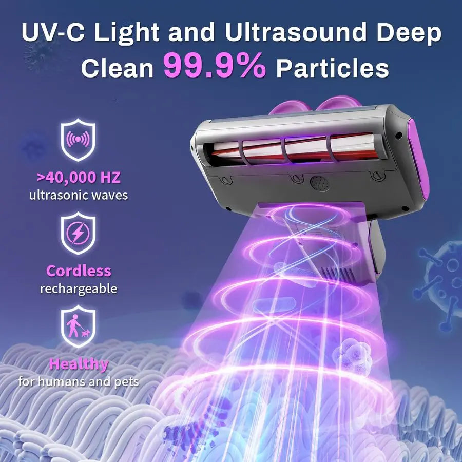 Mattress Vacuum Cleaner, 16kpa Bed Vacuum Cleaner with 253.7nm UvC Light amp Ultrasonic Tech Dual Bins for Dust amp Widen Suctio