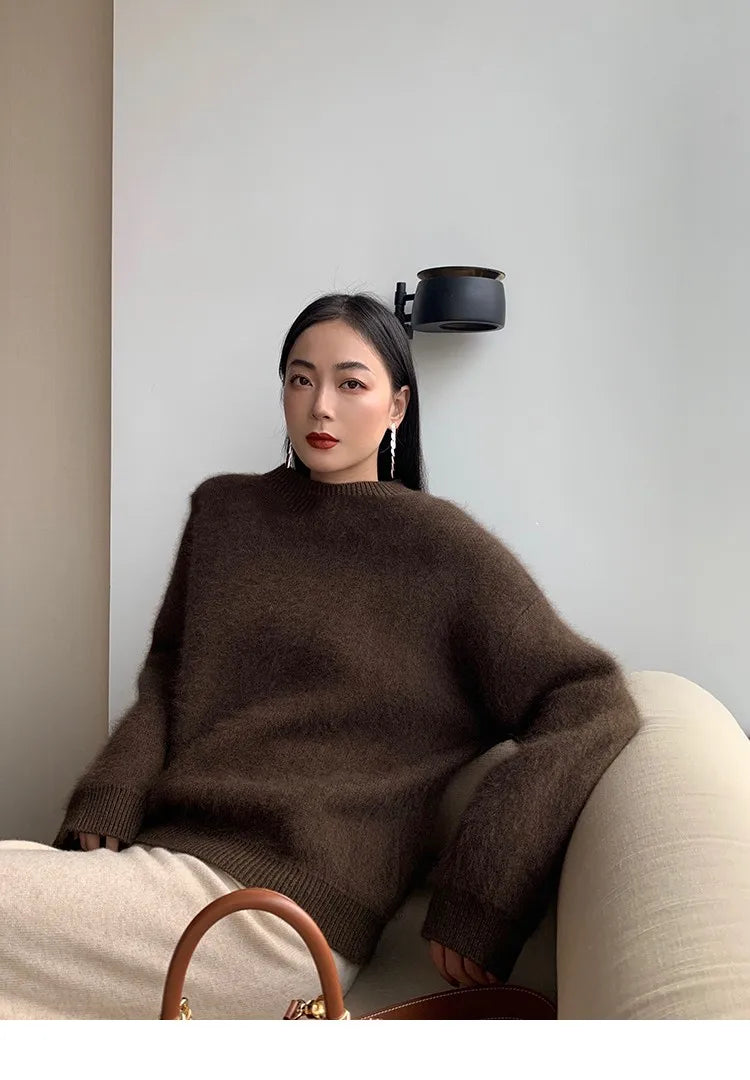 Mink Cashmere Sweater Women's Winter 2025 New Style Loose And Lazy Outside Wear Sweater Pullover JNS008