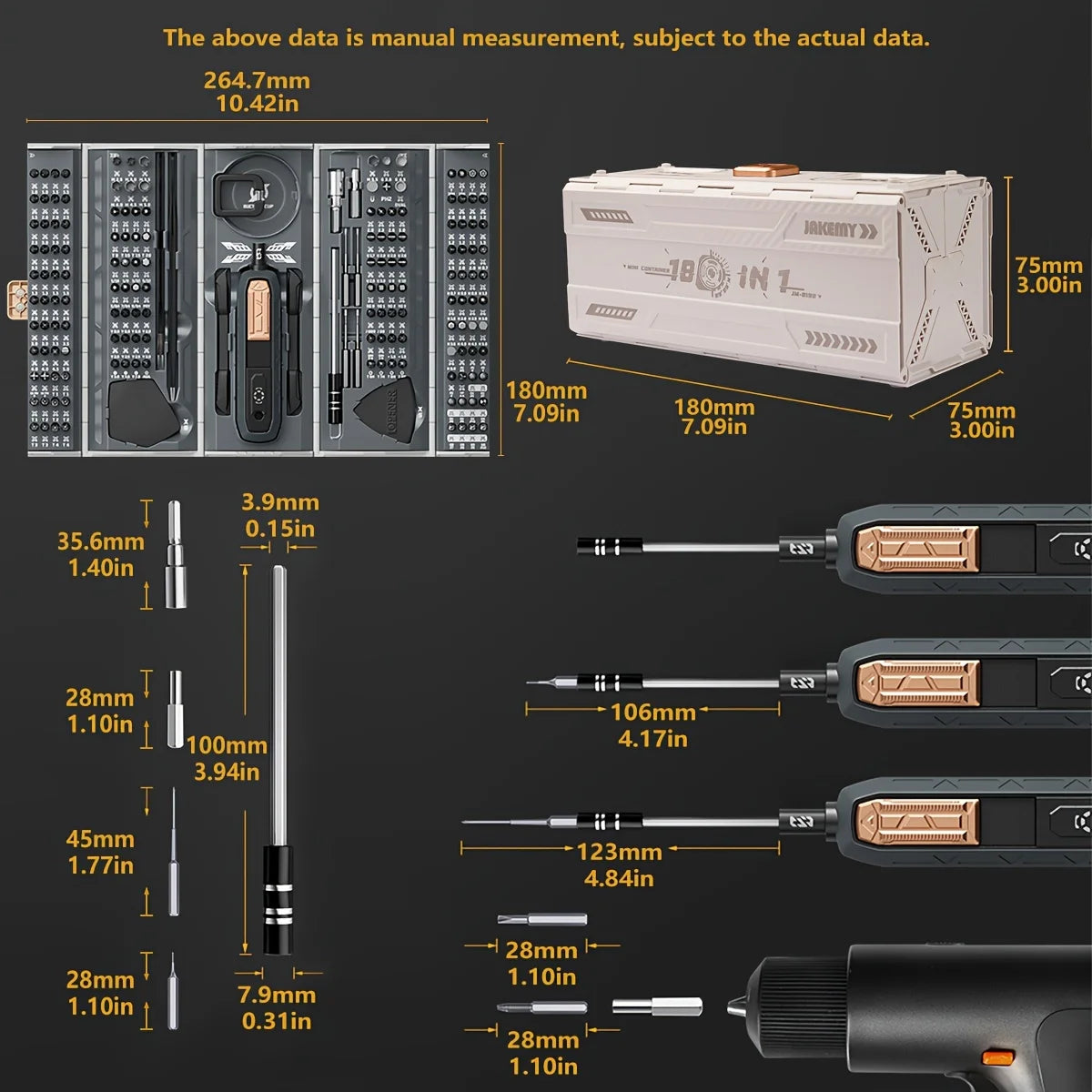 Jakemy 180 In 1 Precision Multifunctional Screwdriver Set Magnetic Bits