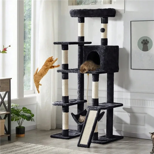 Cat Tree Rascadores Para Gatos Cat Supplies 63in Height Plush Cat Tree With SisalCovered Posts, Stylish Cat Tower With Hammock S
