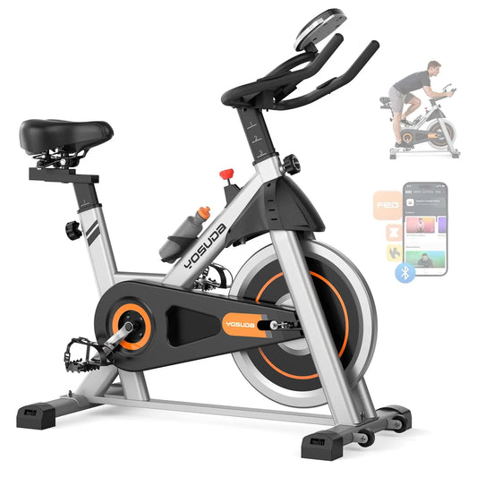 YOSUDA Exercise Bike, Brake Pad Stationary Bike for Home with Exclusive App, Magnetic Indoor Cycling Bike with 300 lb Weight