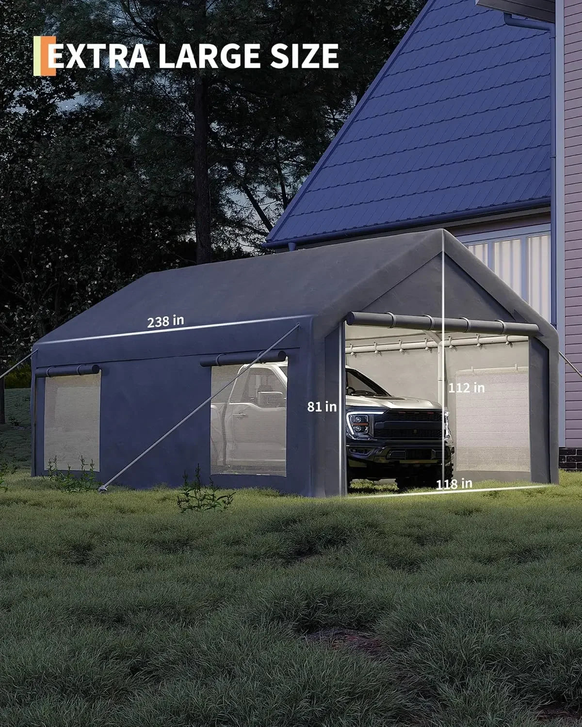 Bestseller[New Arrival!]10x20 Ft Carport, Car Port with 200g PE Tarp, Roll-Up Doors, and 4 Windows, for Sedans, Bass Boats, Moto