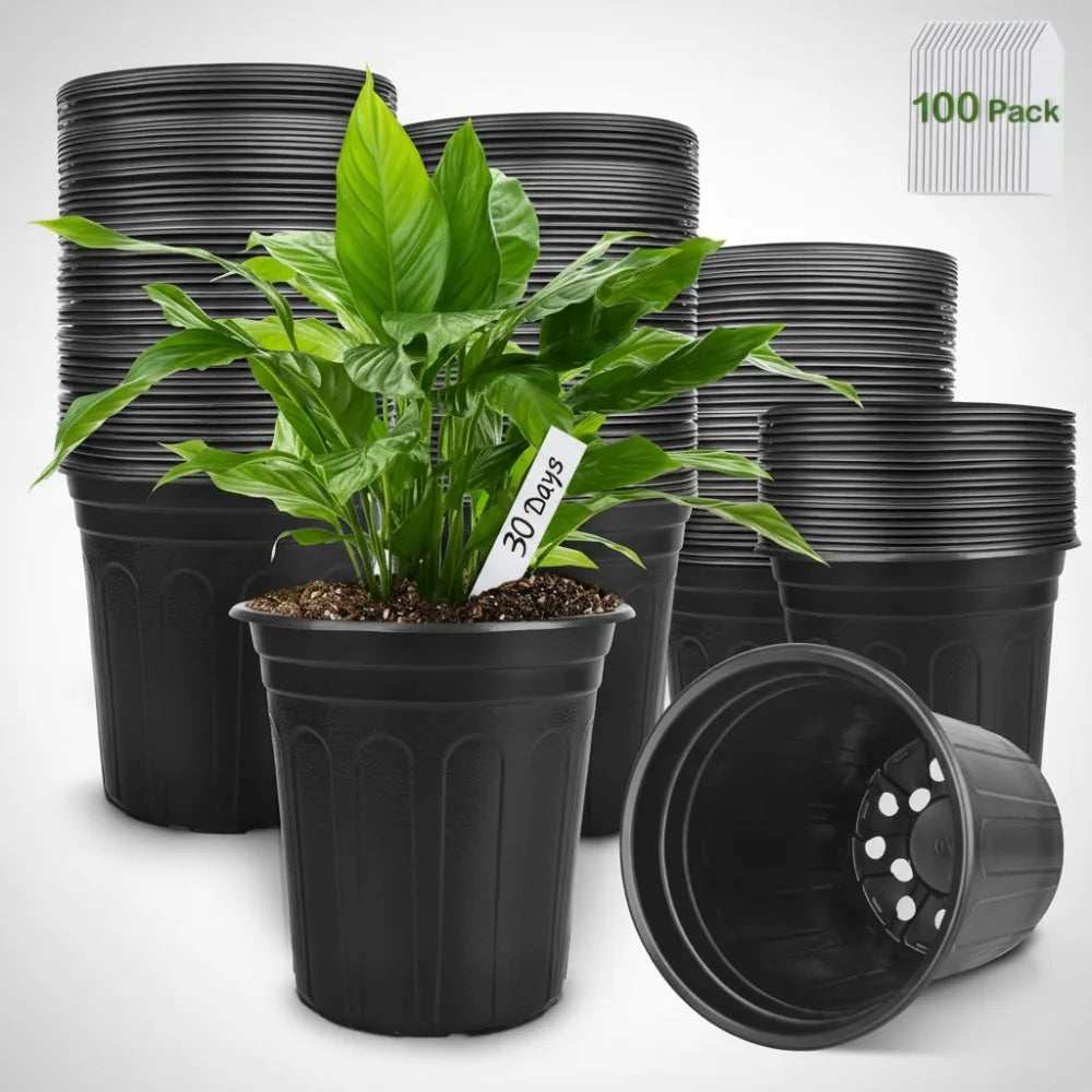 100 Pack 1 Gallon Plastic Plant Pots with Drainage Holes, Ideal for Seedlings, Succulents, and Gardening Enthusiasts