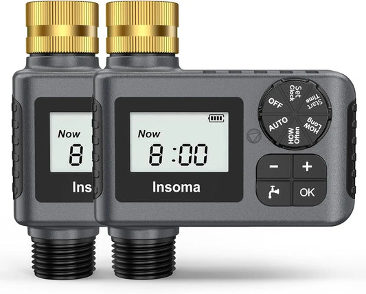 2-Piece Brass Water Timer with Rain Delay, Manual/Automatic Modes for Drip Irrigation and Lawn Watering
