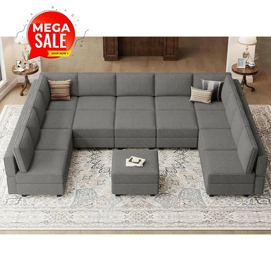 Oversized Grey Convertible Sofa Bed with Storage Sectional Sleeper Couch