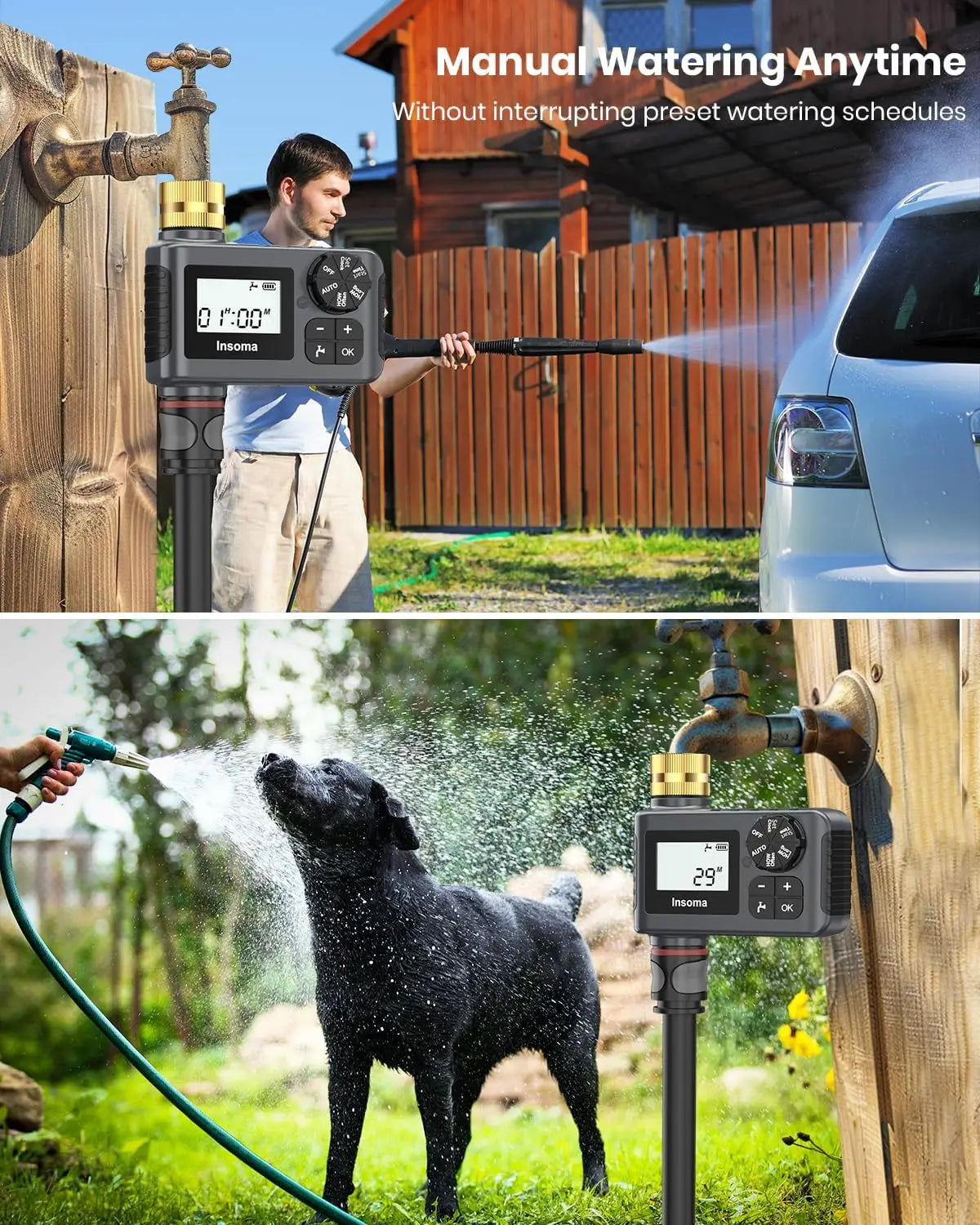 2-Piece Brass Water Timer with Rain Delay, Manual/Automatic Modes for Drip Irrigation and Lawn Watering