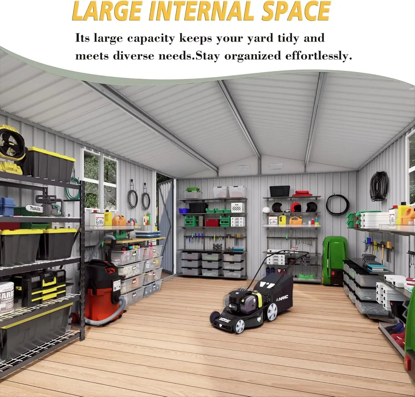 10x14x6.7FT Outdoor Storage Shed, Galvanized Steel Garden Shed with Lockable Door & Window, Waterproof Metal Tool S