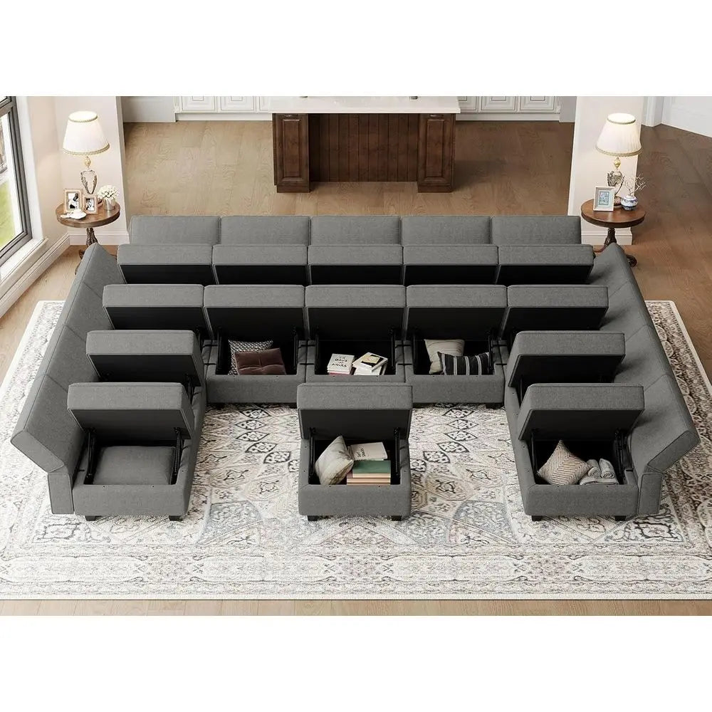 Oversized Grey Convertible Sofa Bed with Storage Sectional Sleeper Couch