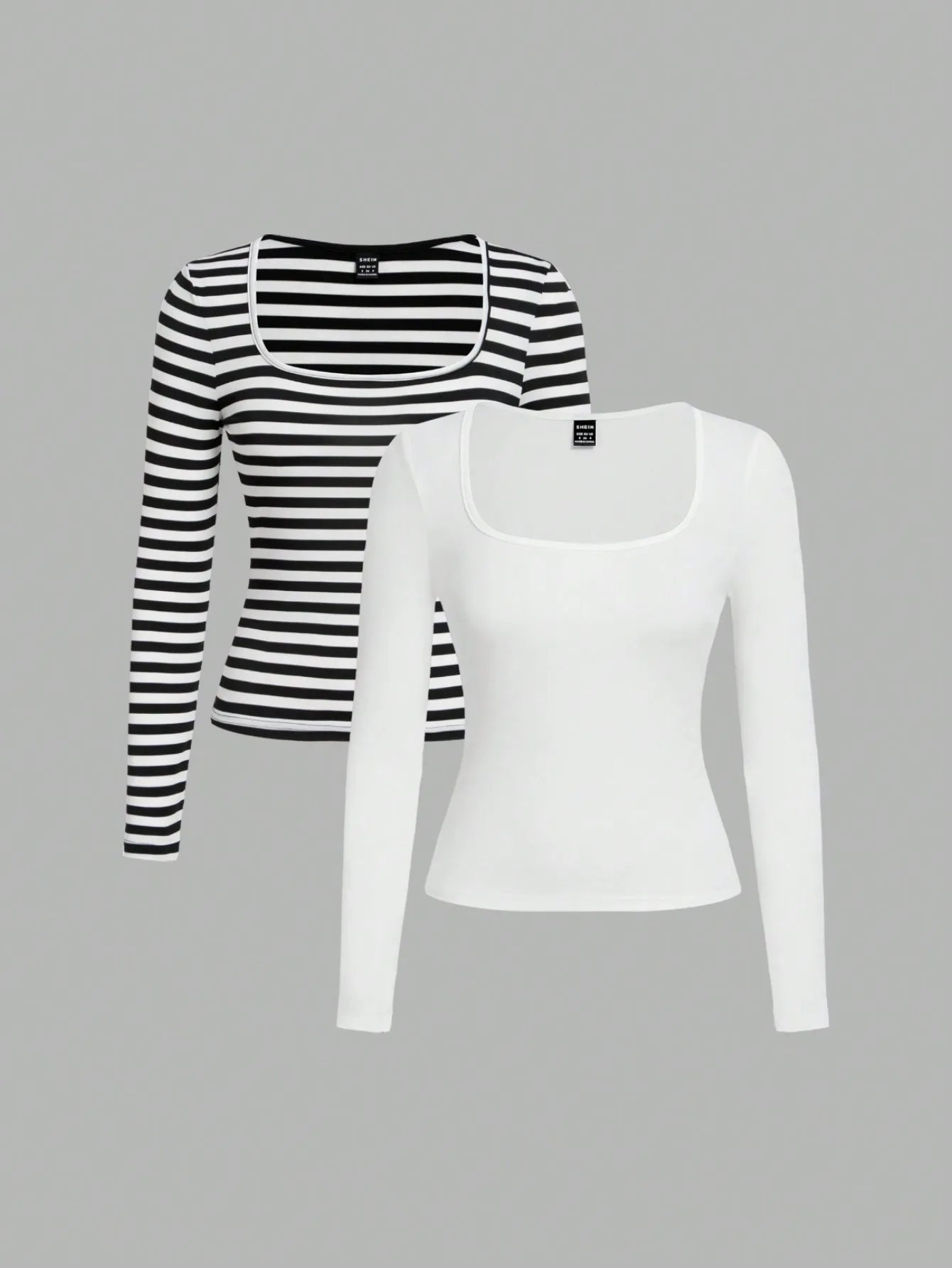 Two-Pack Women's Square Neck Long Sleeve Fitted T-Shirts