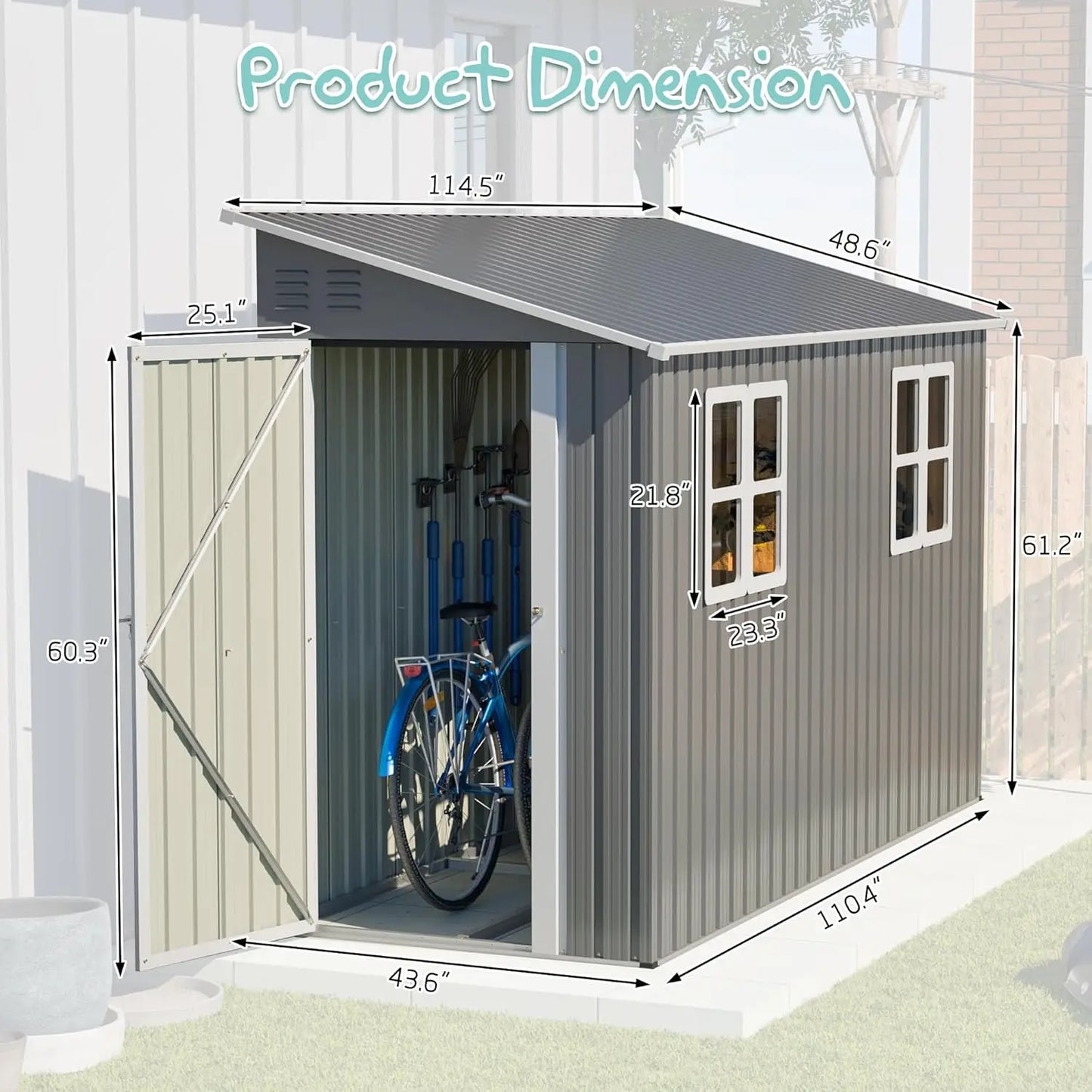 4x10FT Metal Shed with Floor Frame, Lean to Shed with 2 Windows, Outdoor Storage Shed for Garden Backyard Patio,, Customized