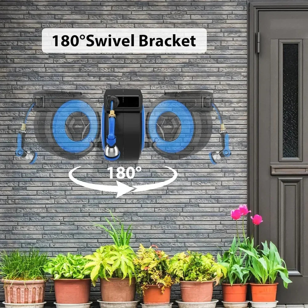 Hot-sellingRetractable Garden Hose Reel, 5/8" x 90FT Automatic Retractable Water Hose Reel Wall Mount, with 10- Function Sprayer