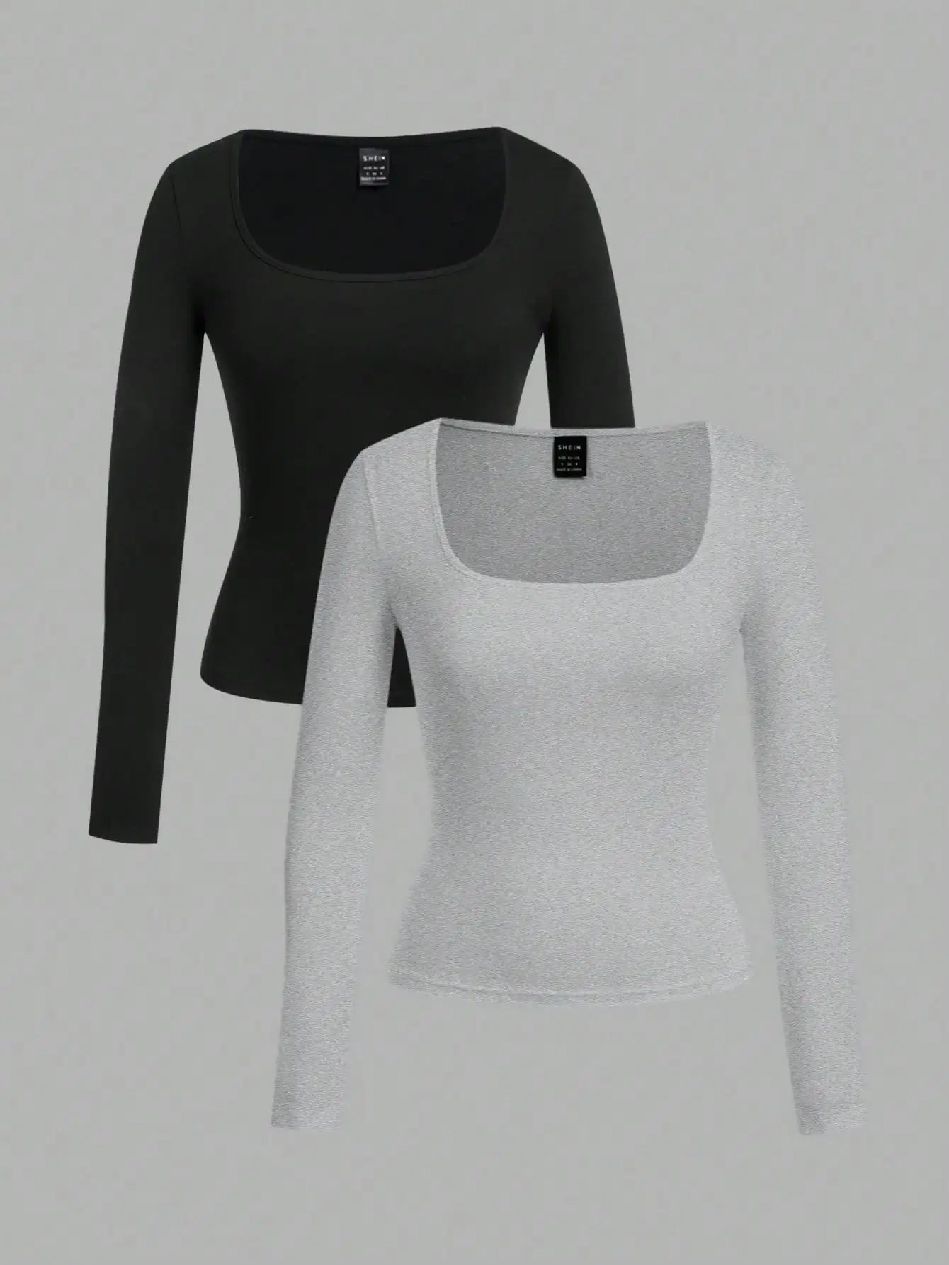 Two-Pack Women's Square Neck Long Sleeve Fitted T-Shirts
