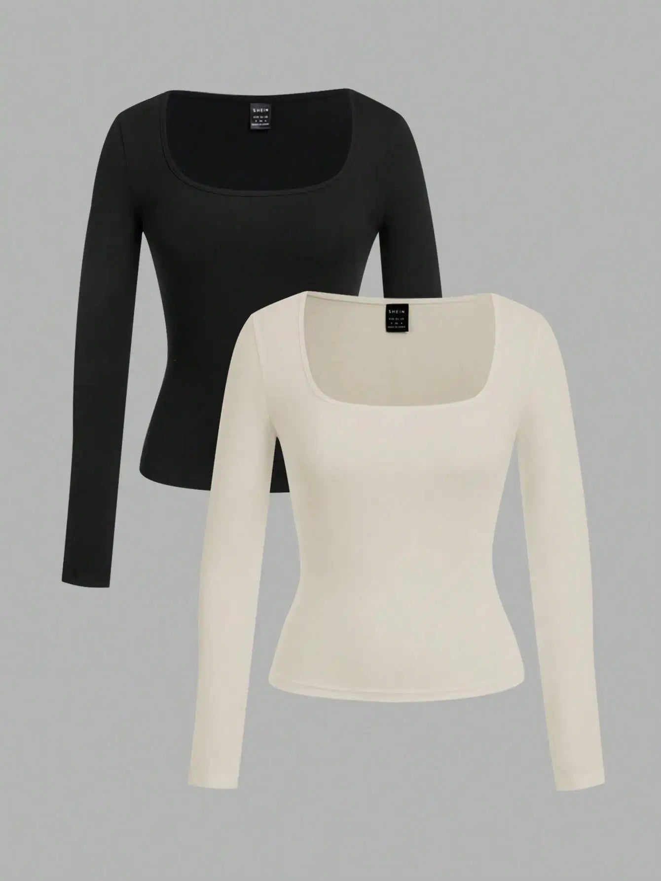 Two-Pack Women's Square Neck Long Sleeve Fitted T-Shirts