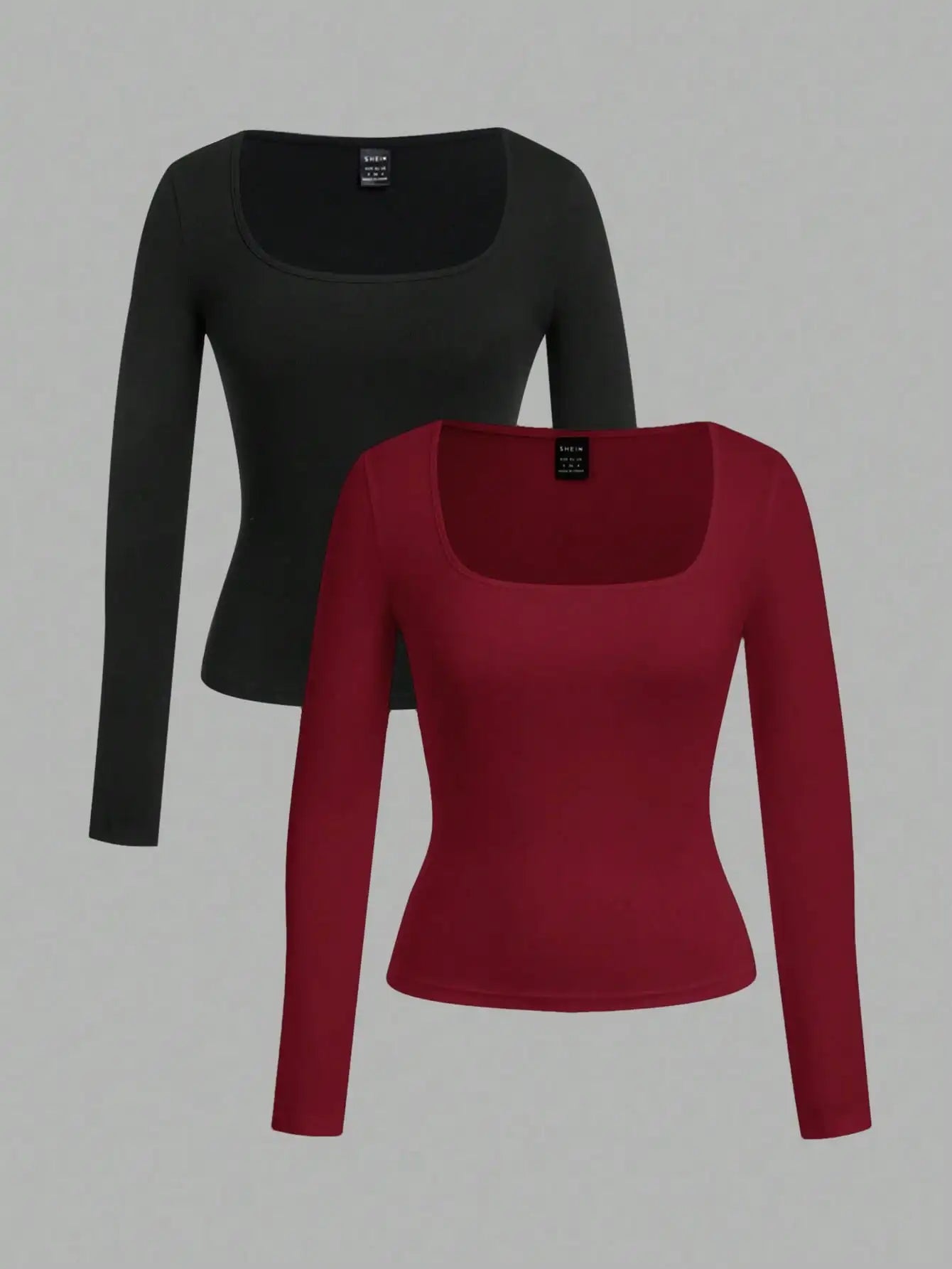 Two-Pack Women's Square Neck Long Sleeve Fitted T-Shirts