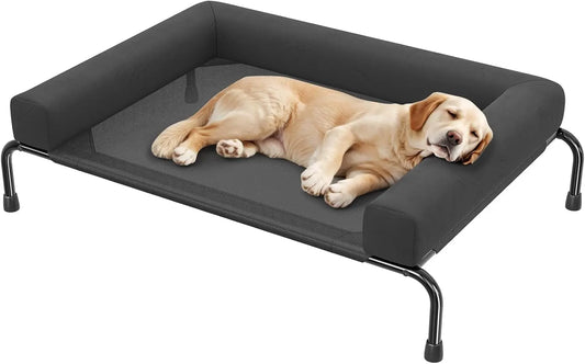 Elevated Cooling Dog Bed for Large Dogs, Breathable Outdoor Pet Cot with Bolsters, 47.75" x 31", Black