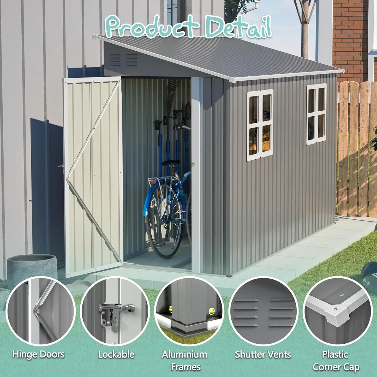 4x10FT Metal Shed with Floor Frame, Lean to Shed with 2 Windows, Outdoor Storage Shed for Garden Backyard Patio,, Customized