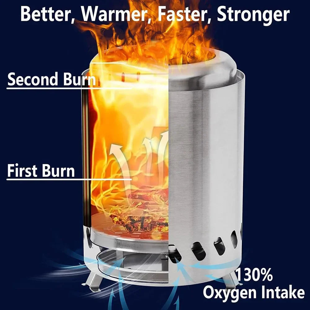 TARKA 1pcs Outdoor Camping Firewood Stove Smokeless Wood Stove, Stainless Steel Fire Heater Furance, BBQ Picnic Cooking Supplies