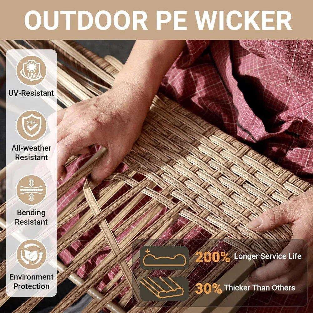 4-Piece Outdoor Sectional Sofa Set, All-Weather Wicker Patio Furniture with L/R Armrest & Glass Table, Beige