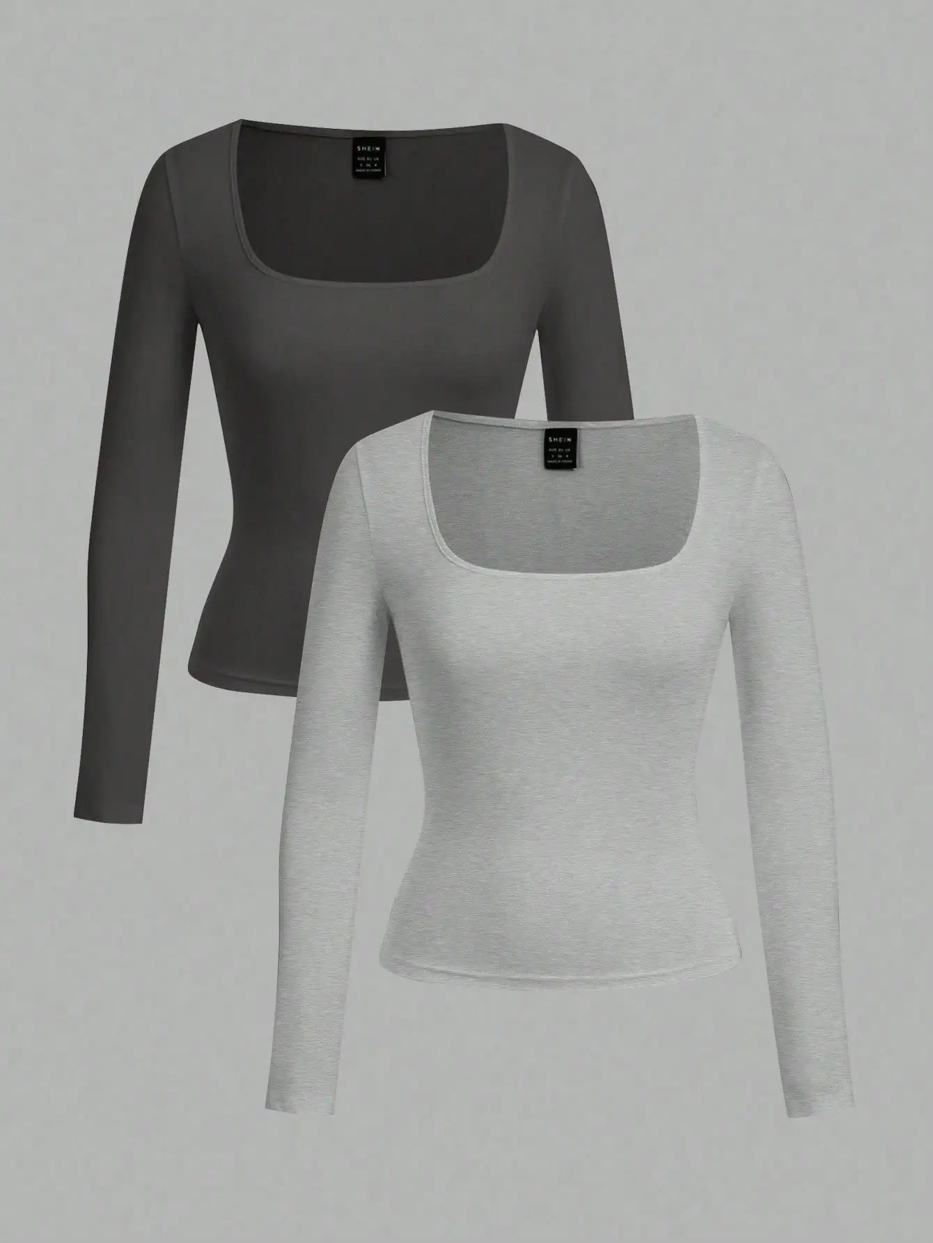 Two-Pack Women's Square Neck Long Sleeve Fitted T-Shirts