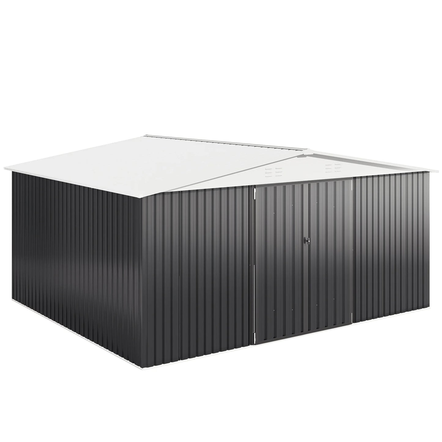 10x12/12x14FT Galvanized Steel Storage Shed Heavy Duty Lockable Hasp Door Black/White Roof Garden Tool Shed for Backyard Patio