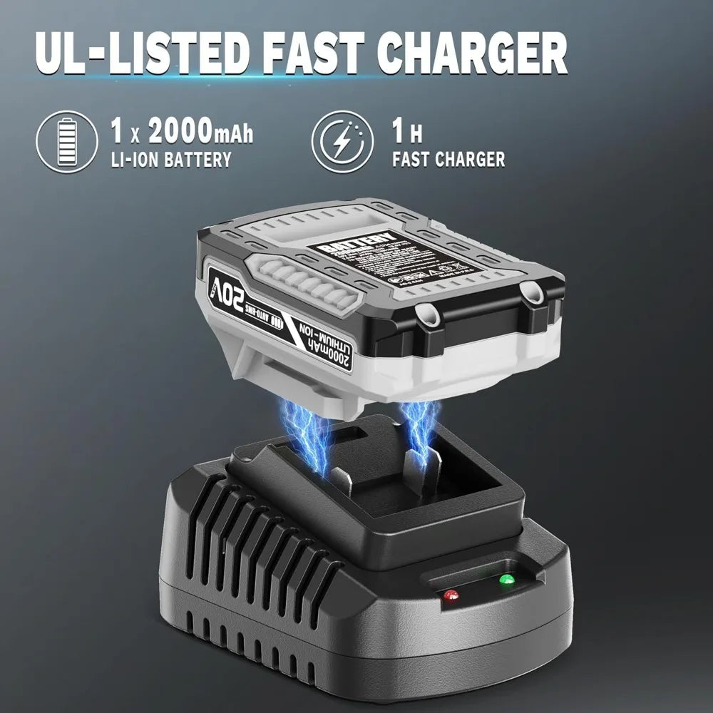 20V Cordless Weed Eater with Auto Feed, 12-Inch Trimmer, 2.0Ah Battery & Fast Charger for Lawn Care