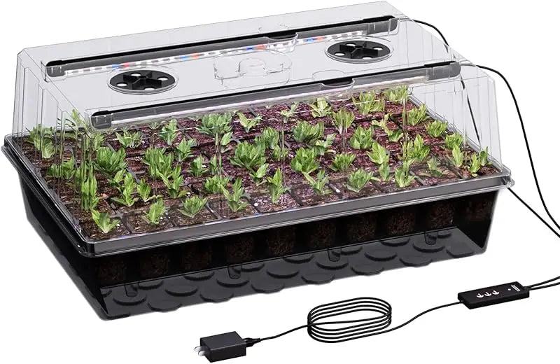 60-Cell Self-Watering Seed Starter Tray with Grow Light & 4.07” Dome, Indoor Seedling Tray for Plant Germination & Growing