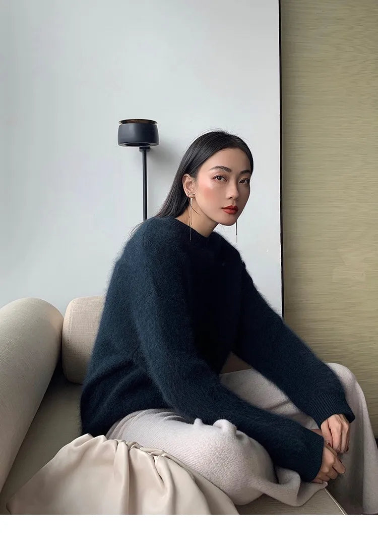 Mink Cashmere Sweater Women's Winter 2025 New Style Loose And Lazy Outside Wear Sweater Pullover JNS008