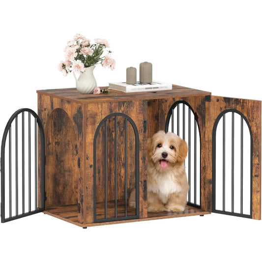 26.8'' Wooden Dog Crate Furniture Indoor Dog Kennel for Small Dogs Heavy Duty Dog Crates with Decorative Pet House Design Funct