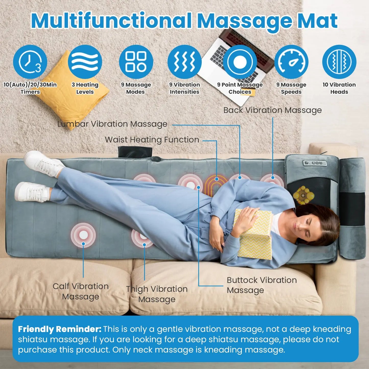 Electric Massage Mattress Vibrating Heating Infrared Massager Cushion For Neck Back Foot Full Body Pain Stress Relief Body Relax
