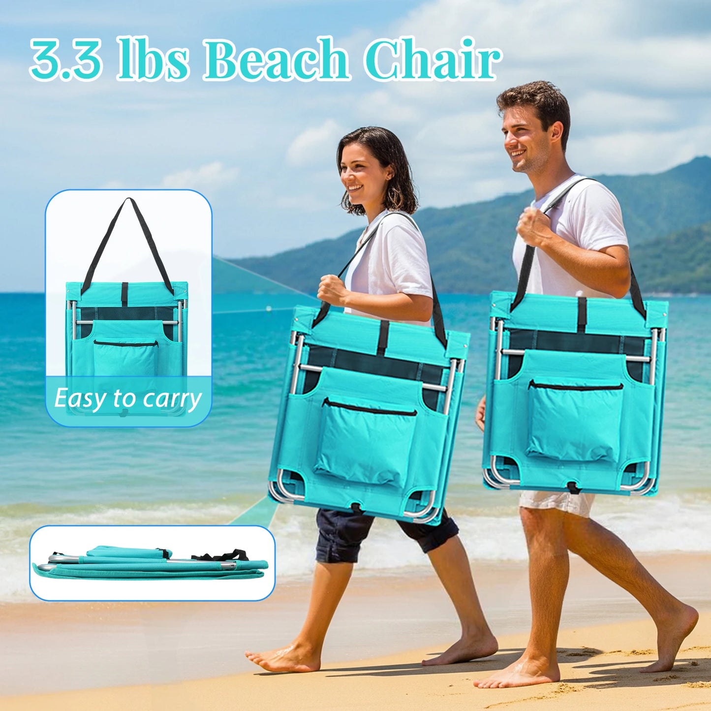 Foldable Beach Lounger Lightweight Beach Mat Lounge Chair with Breathable Mesh Back Cooler Pocket for Tanning Relaxing