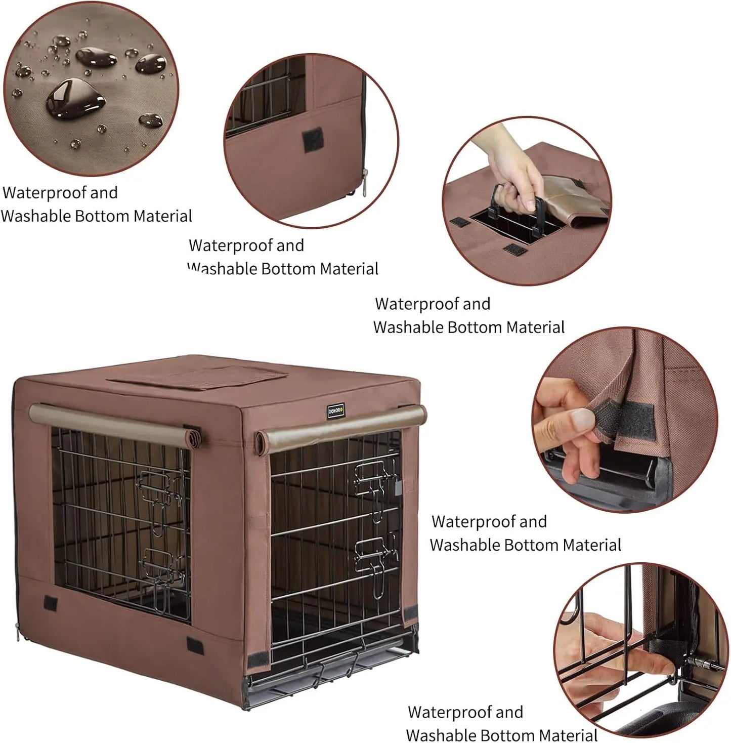 Collapsible Double Door Dog Crate for Small Dogs and Cats, Indoor Kennel with Removable Tray, Brown (24x18x20 Inches)