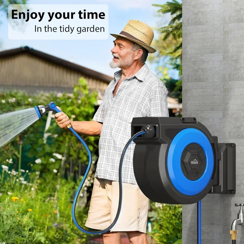 Hot-sellingRetractable Garden Hose Reel, 5/8" x 90FT Automatic Retractable Water Hose Reel Wall Mount, with 10- Function Sprayer