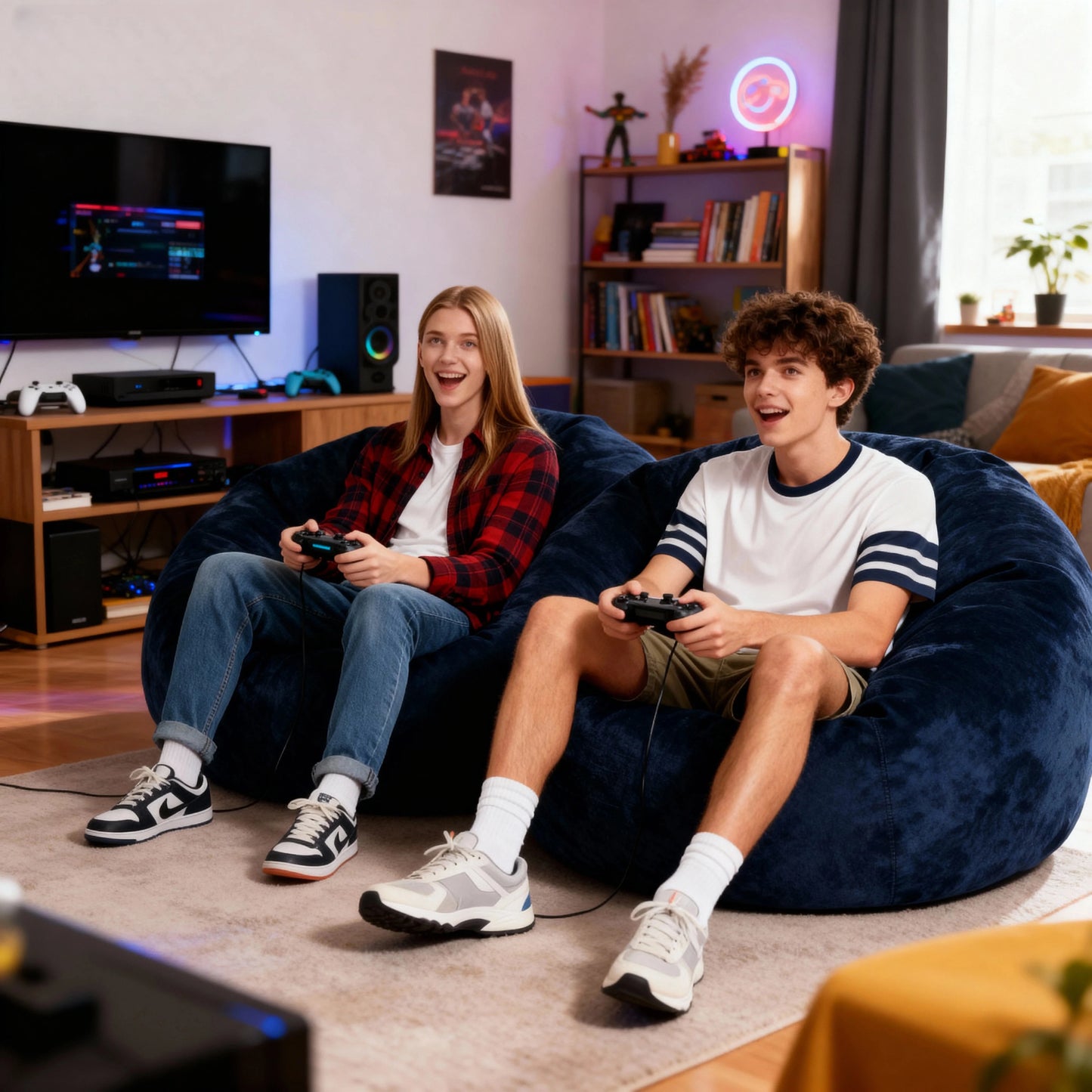 Bean Bag Chair - 5' Giant Memory Foam Lounge Chair with Soft Microfiber Cover – Cozy Furniture for Living Room, Dorm, & Kids' Ro