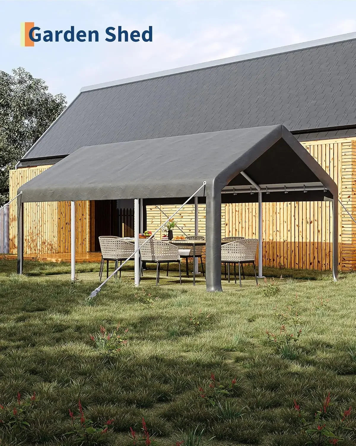 Bestseller[New Arrival!]10x20 Ft Carport, Car Port with 200g PE Tarp, Roll-Up Doors, and 4 Windows, for Sedans, Bass Boats, Moto