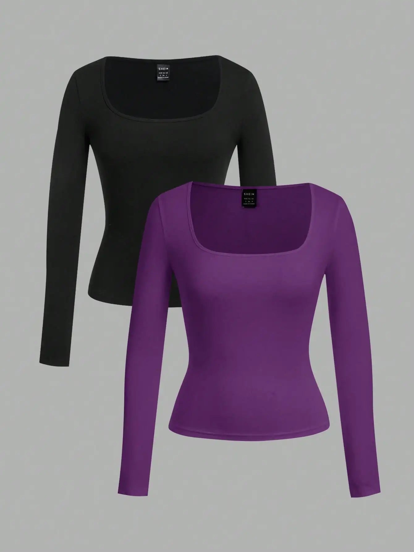 Two-Pack Women's Square Neck Long Sleeve Fitted T-Shirts