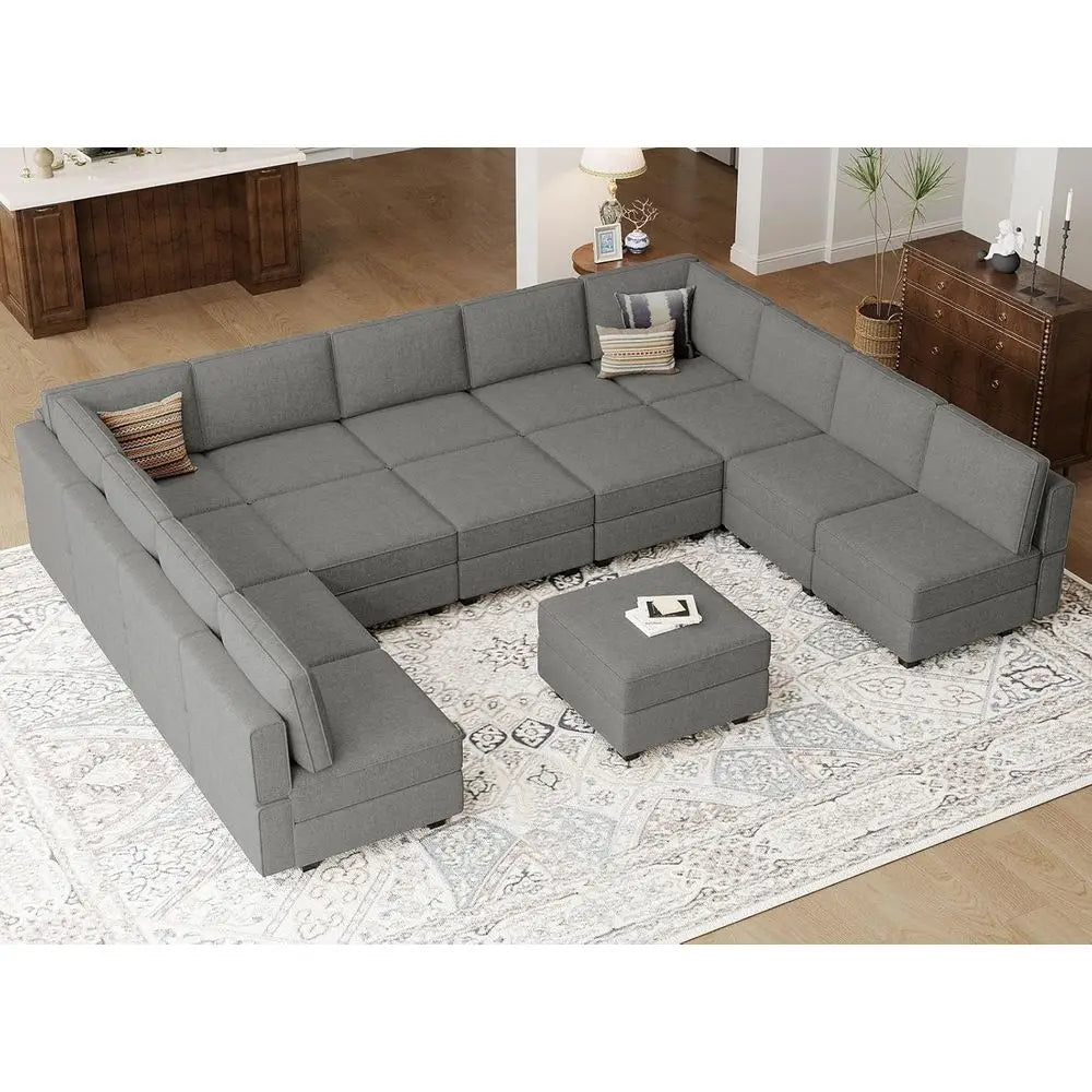 Oversized Grey Convertible Sofa Bed with Storage Sectional Sleeper Couch