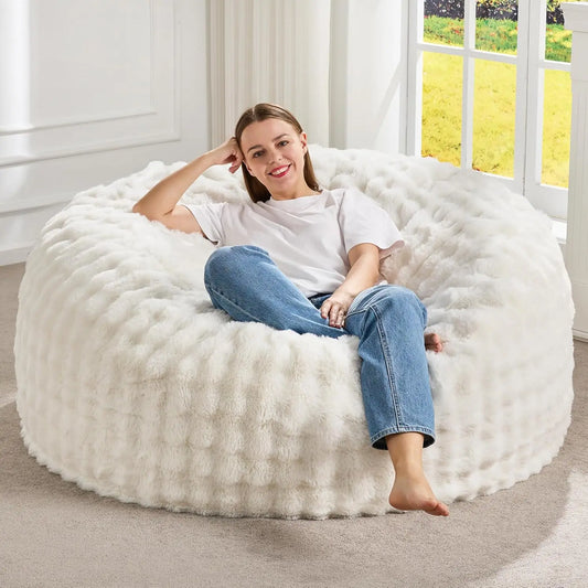 Giant Bean Bag Chair with Memory Foam Filler, Plush Velvet Cover, Machine Washable, White (4FT)