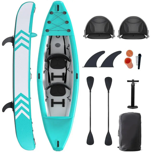 Inflatable Kayak with DropStitch Floor, Lightweight, Portable, Durable Solo Kayak for Fishing, Touring, and Recreational Paddli