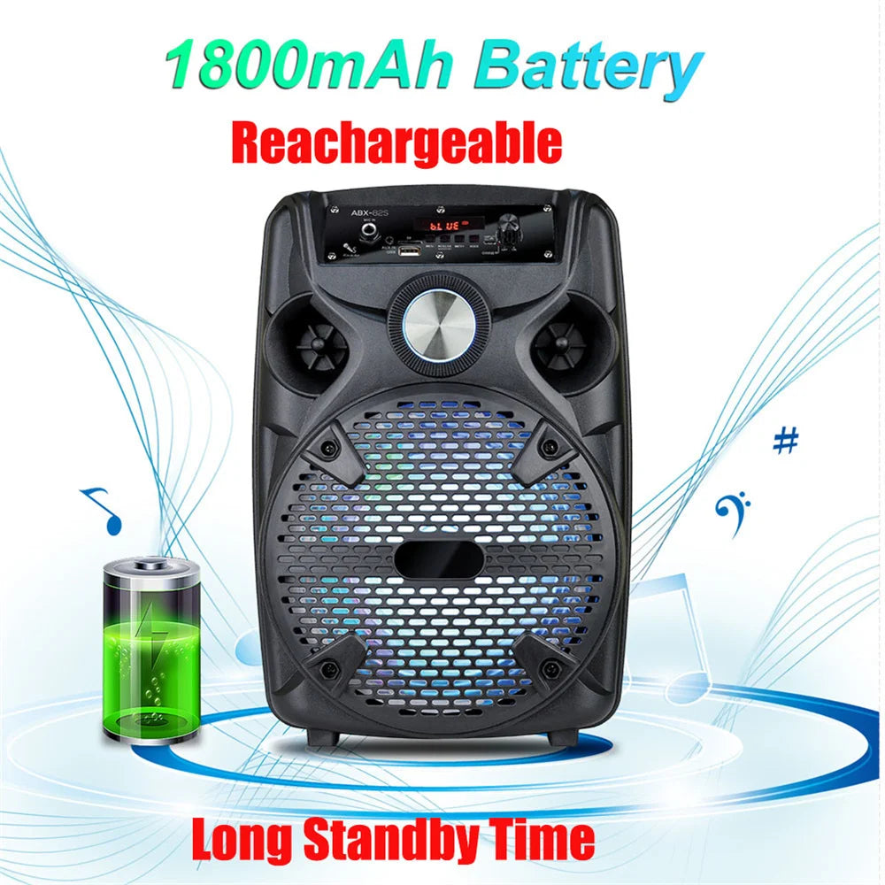 1100W Portable Bluetooth Party Speaker 8" Subwoofer w/Stand Sound System Dj Karaoke RGB Light Rechargeable Speaker with Mic