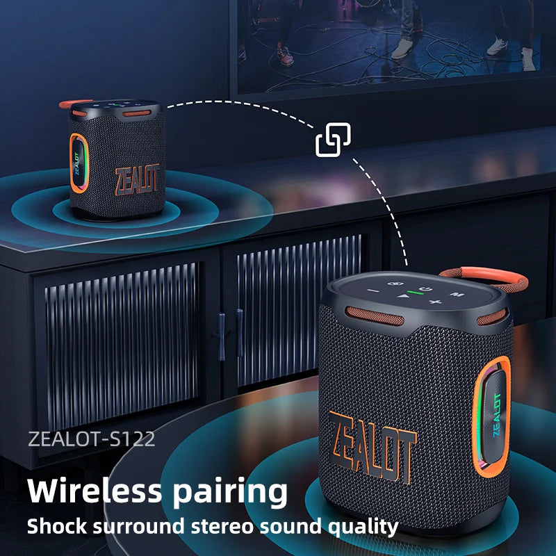 Zealot-S122 Bluetooth Speaker BT5.3 Wireless IPX6 Waterproof Shower Speaker,25W HiFi Stereo Sound,TWS Pairing,20H Music Playtime