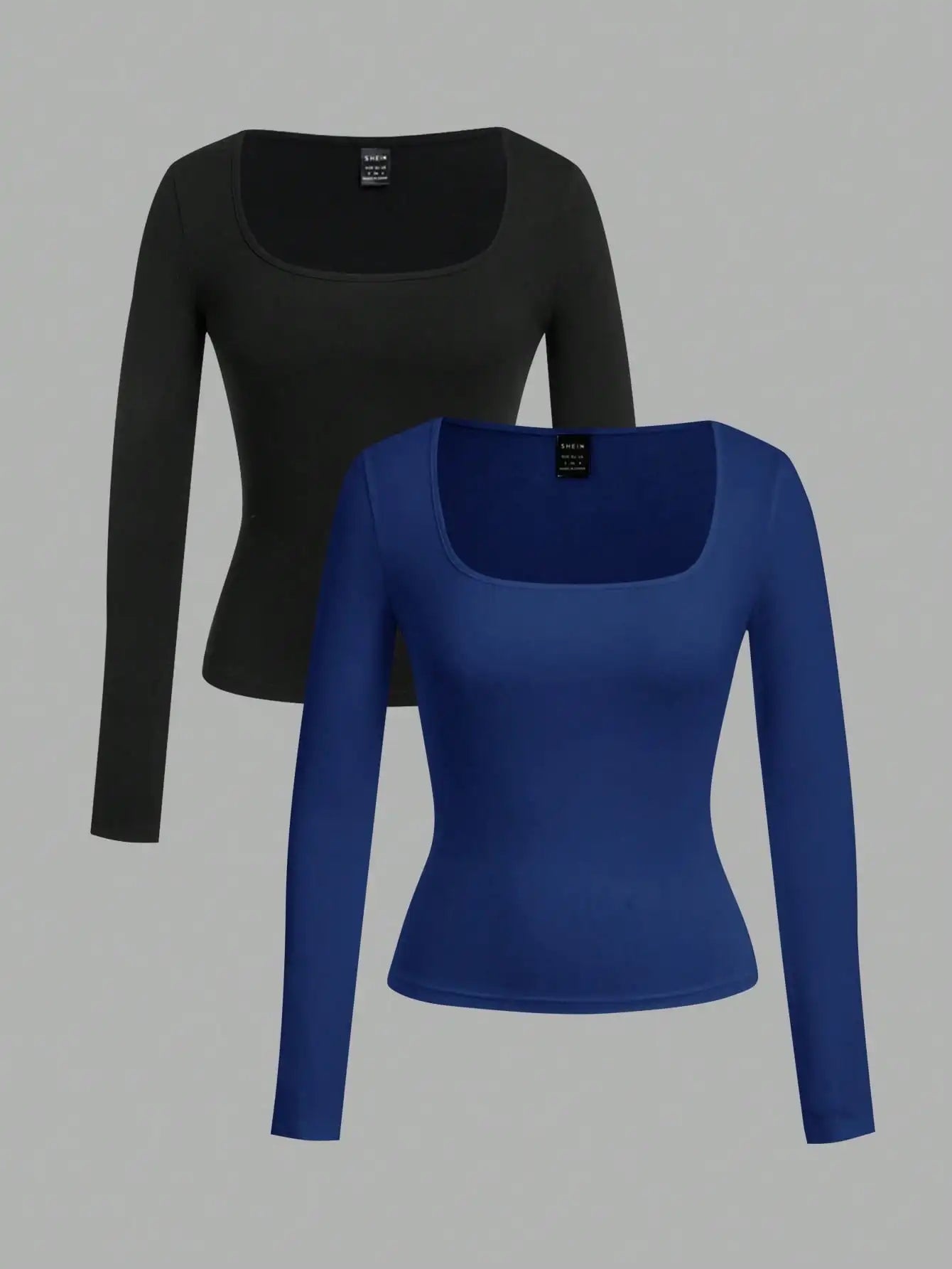 Two-Pack Women's Square Neck Long Sleeve Fitted T-Shirts