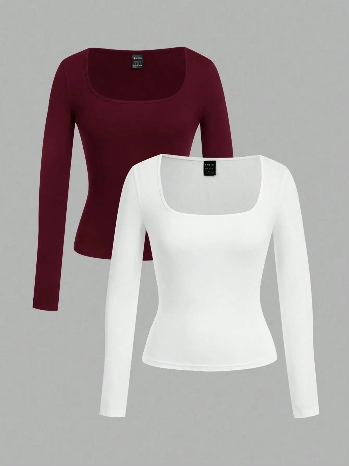 Two-Pack Women's Square Neck Long Sleeve Fitted T-Shirts