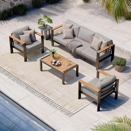 Aluminum Outdoor Patio Furniture Set with Coffee Table, 4 Piece Patio Conversation Sets with Washable Thick Cushions, Outdoor Se