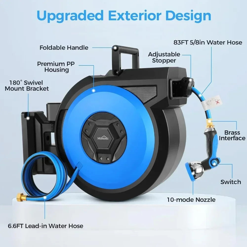 Hot-sellingRetractable Garden Hose Reel, 5/8" x 90FT Automatic Retractable Water Hose Reel Wall Mount, with 10- Function Sprayer