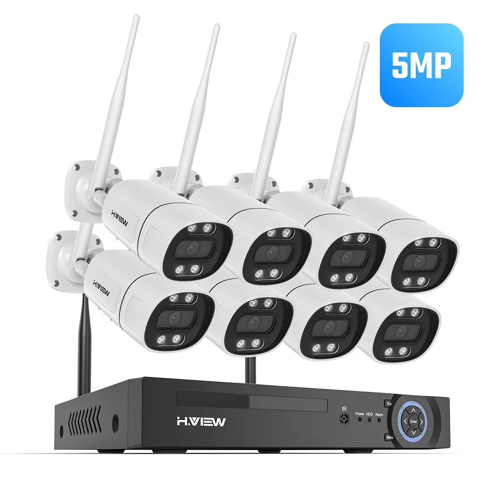 H.view 8CH 5MP Wireless 2.4GHz Wifi Camera Security System CCTV Camera Video Surveillance Kit NVR Indoor Outdoor Two-Way Audio