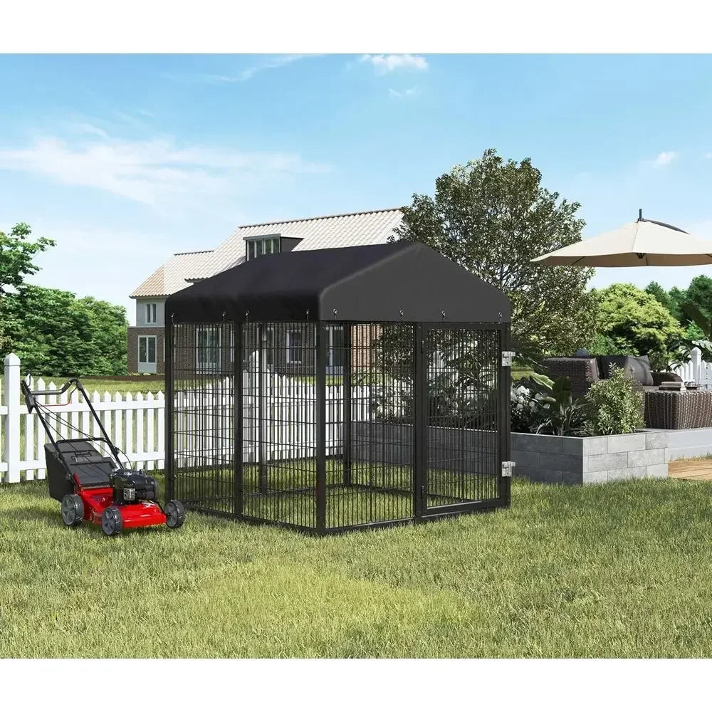Sturdy Outdoor Dog Cage with Roof, Galvanized Steel Kennel with Double Safety Locks (4.5'L x 4'W x 4.2'H)