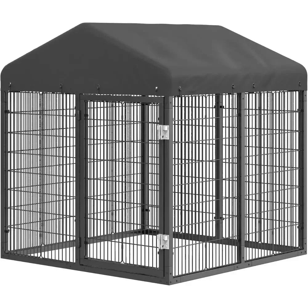 Sturdy Outdoor Dog Cage with Roof, Galvanized Steel Kennel with Double Safety Locks (4.5'L x 4'W x 4.2'H)